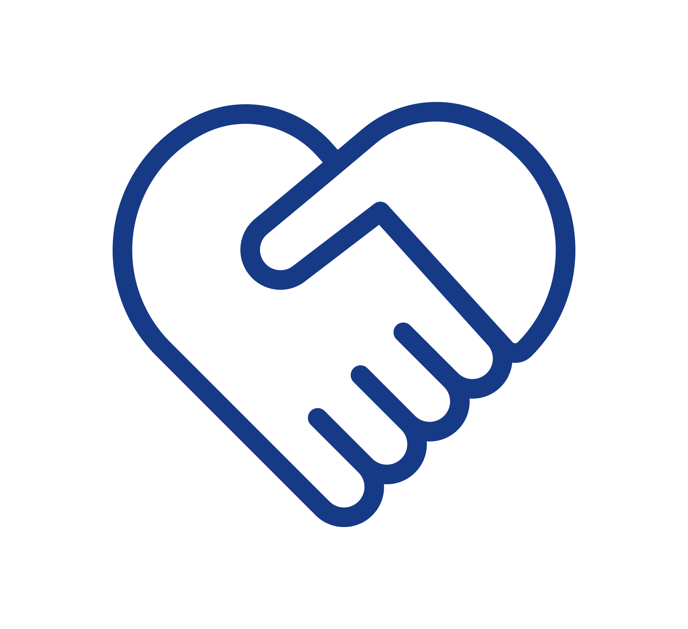 A blue outline of two hands shaking, forming the shape of a heart, symbolising partnership, support, or unity on a light background.