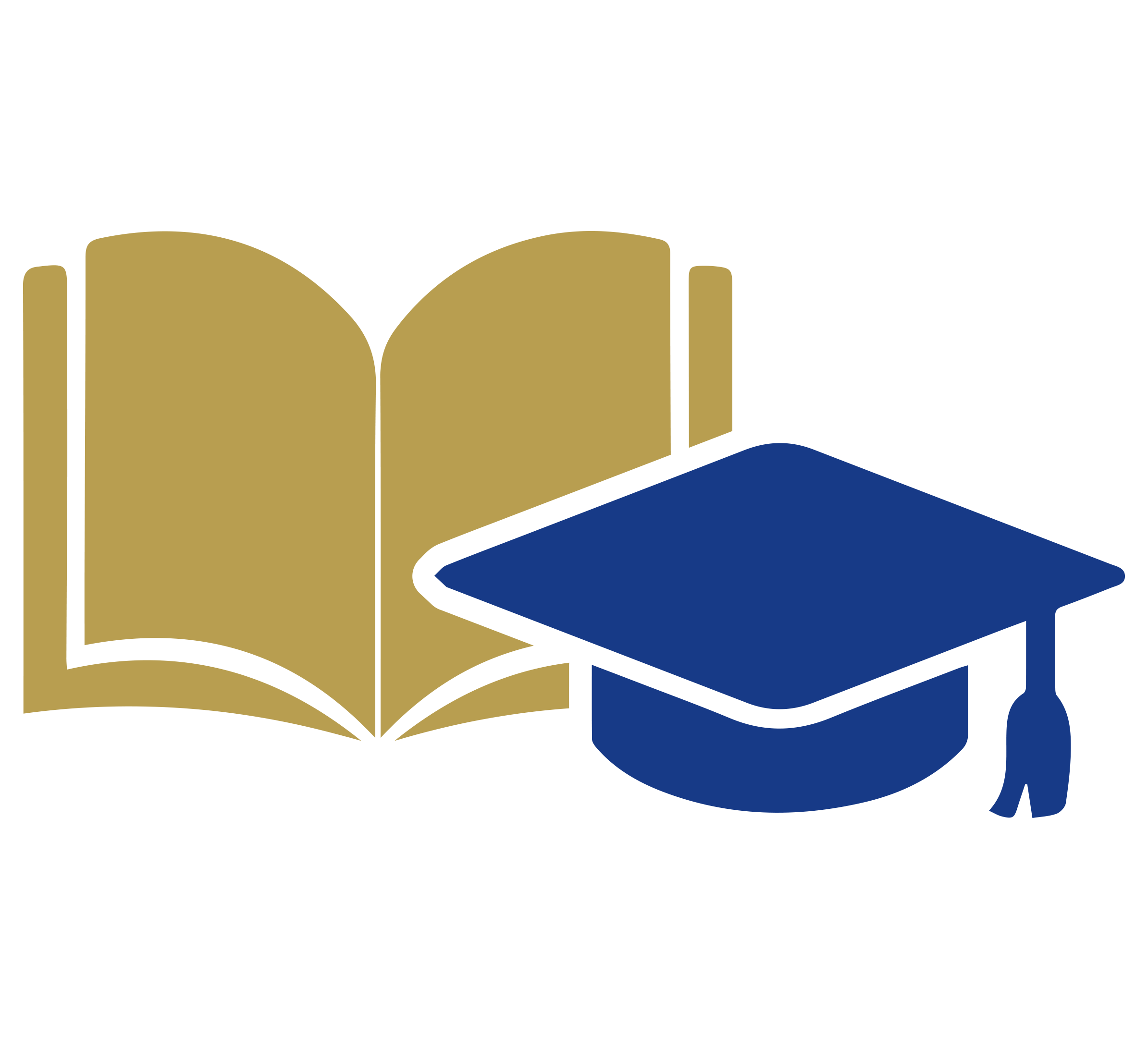 A gold open book icon next to a blue graduation cap icon, symbolising education and academic achievement.
