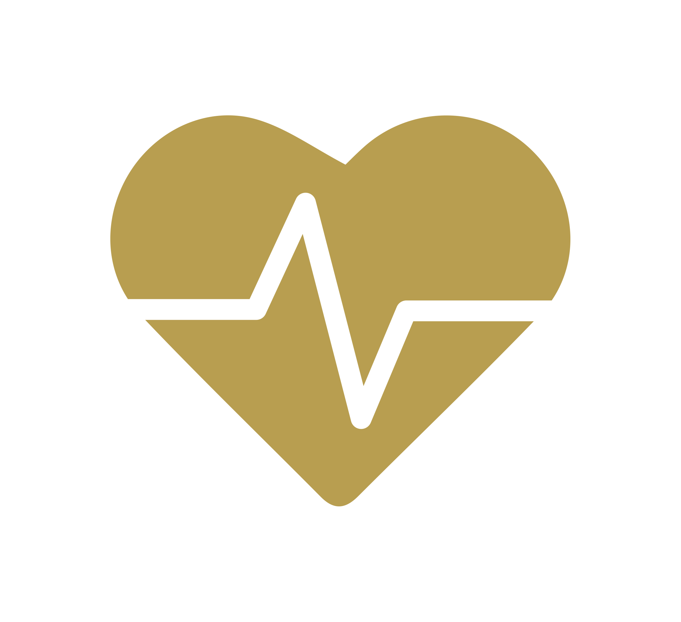 A gold heart shape with a white zigzag line resembling an electrocardiogram (ECG) running through the centre, symbolising heart health or healthcare. The background is plain and light-coloured.