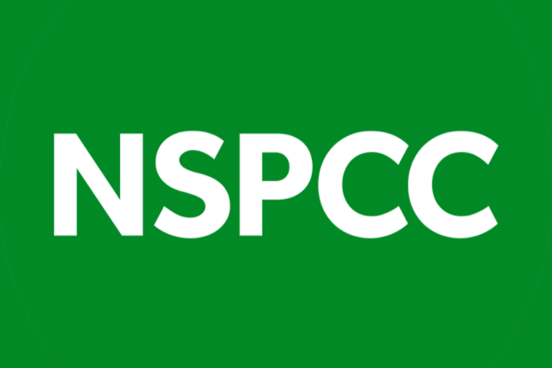 White letters spelling “NSPCC” on a solid green background.
