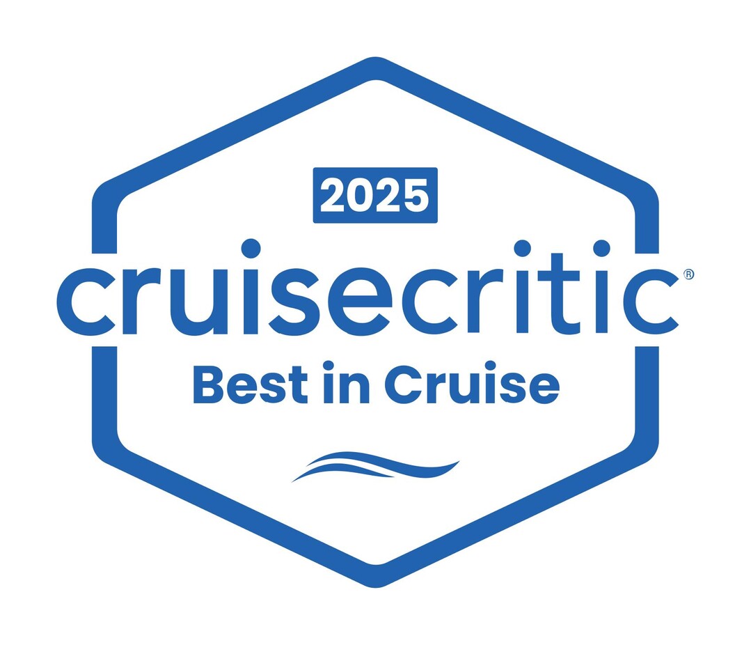 Blue and white badge-style logo reading “2025 cruisecritic Best in Cruise.”
